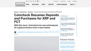 
                            13. Coincheck Resumes Deposits and Purchases for XRP and FCT ...