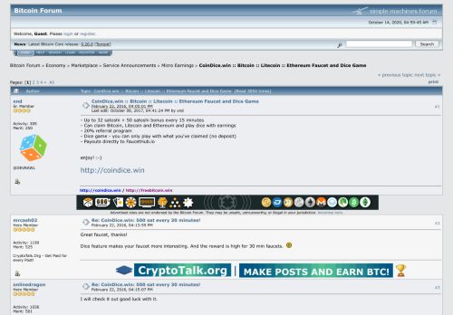 
                            2. CoinDice.win :: Bitcoin :: Litecoin :: Ethereum Faucet and Dice ...