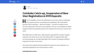 
                            5. Coinhako Catch-up, Suspension of New User Registration & MYR ...