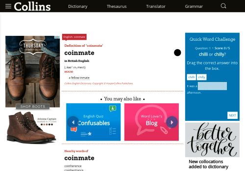 
                            12. Coinmate definition and meaning | Collins English Dictionary
