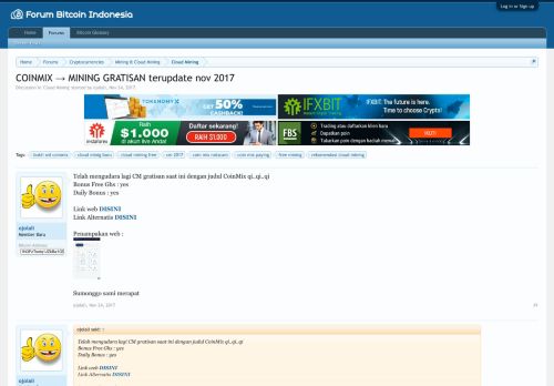 
                            2. COINMIX → MINING GRATISAN terupdate nov 2017 | Forum Bitcoin ...