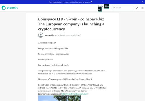 
                            9. Coinspace LTD - S-coin - coinspace.biz The European company is ...