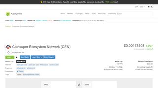 
                            11. Coinsuper Ecosystem Network (CEN) price, chart, and fundamentals ...