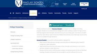 
                            12. College Counseling / Naviance Student - Maclay School