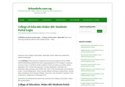 
                            11. College of Educatio Waka-BIU Students Portal Login - Schoolinfo ...