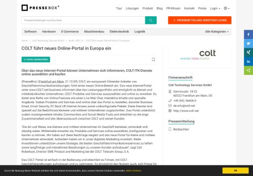 
                            6. COLT führt neues Online-Portal in Europa ein - Colt Technology ...