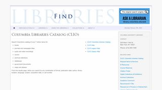 
                            2. Columbia Libraries Catalog (CLIO) | Columbia University Libraries