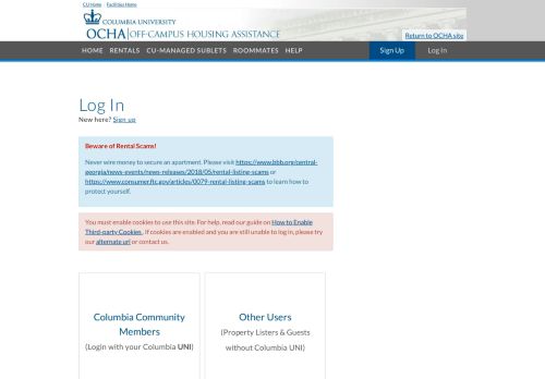 
                            12. Columbia University | Off Campus Housing Search | Account Login