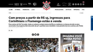 
                            11. Com preços a partir de R$ 15, ingressos para Corinthians x Flamengo ...
