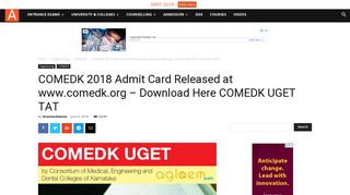 
                            5. COMEDK 2018 Admit Card Released at www.comedk.org ...