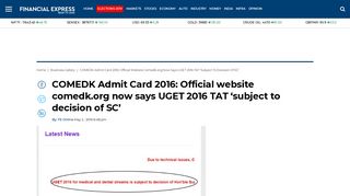 
                            11. COMEDK Admit Card 2016: Official website comedk.org now says ...