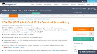 
                            8. COMEDK Admit Card 2019 - Download Now, Exam on May 13