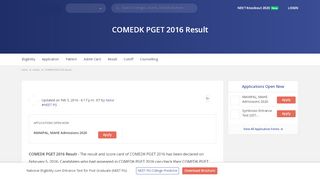 
                            4. COMEDK PGET 2016 Result and Scorecard - Declared - Medicine