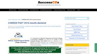 
                            7. COMEDK PGET 2016 results declared - SuccessCDs.net
