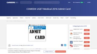 
                            9. COMEDK UGET Medical 2016 Admit Card - Download Here