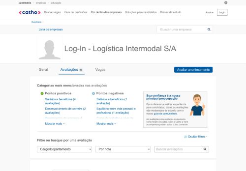 
                            2. Comentários Log-In - Logística Intermodal S/A avaliações e ... - Catho