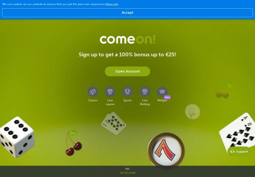 
                            2. ComeOn! Casino och Odds- 100% BONUS och Free Spins på ...