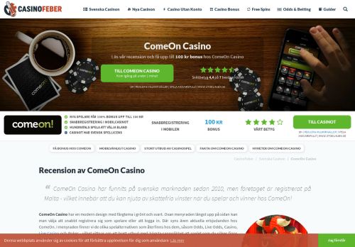 
                            4. ComeOn Casino » Sätt in 500 - Spela med 1500 kr + VM-Bollen - Här!