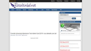 
                            12. Comilla University Admission Test Result 2018 www.cou.ac.bd