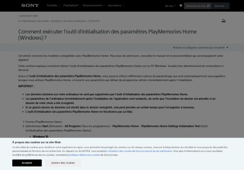 
                            13. Comment exécuter l'outil d'initialisation des paramètres PlayMemories ...