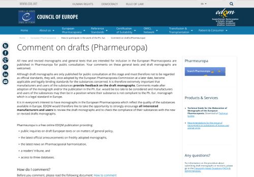 
                            4. Comment on drafts (Pharmeuropa) | EDQM - European Directorate for ...