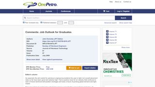 
                            11. Comments: Job Outlook for Graduates - OnePetro