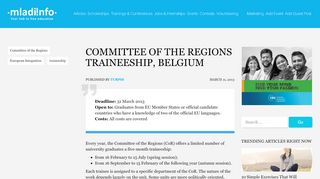 
                            11. Committee Of The Regions Traineeship, Belgium - Mladiinfo