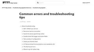 
                            2. Common errors and troubleshooting tips – IFTTT Help Center