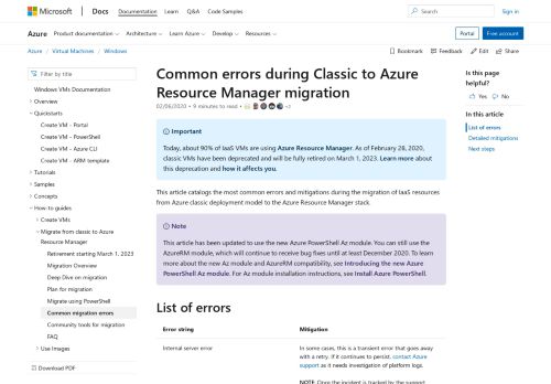 
                            12. Common errors during Classic to Azure Resource Manager ...