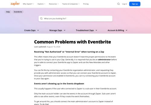 
                            3. Common Problems with Eventbrite - Integration Help & Support | Zapier