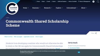 
                            5. Commonwealth Shared Scholarship Scheme - Cranfield University