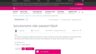 
                            6. Community | benutzername oder passwort falsch | Telekom hilft ...