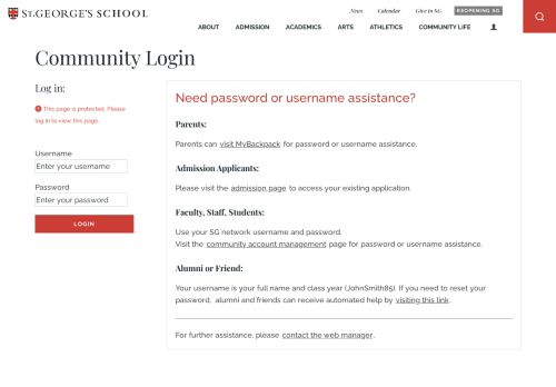 
                            10. Community Login - St. George's School