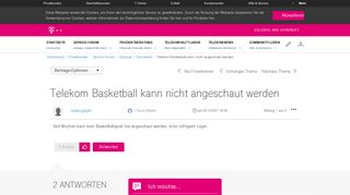 
                            9. Community | Telekom Basketball kann nicht angeschaut werden ...
