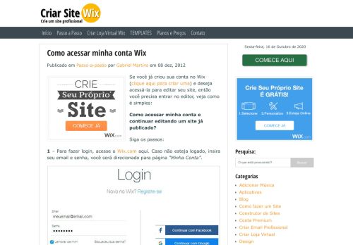 
                            5. Como acessar sua conta - Criar Site Wix