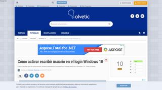 
                            2. Cómo activar escribir usuario en el login Windows 10 - Solvetic