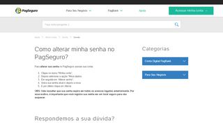 
                            6. Como alterar minha senha no PagSeguro? - Dúvidas | PagSeguro