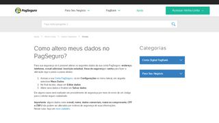 
                            7. Como altero meus dados no PagSeguro? - Dúvidas | PagSeguro
