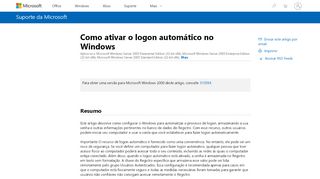 
                            2. Como ativar o logon automático no Windows - Microsoft Support
