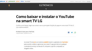 
                            6. Como baixar e instalar o YouTube na smart TV LG | TVs | TechTudo