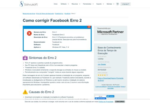 
                            13. Como corrigir Facebook Erro 2 - Solvusoft