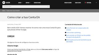 
                            6. Como criar a tua Conta EA - EA Help - Electronic Arts