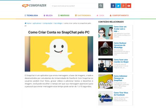 
                            13. Como Criar Conta no SnapChat pelo PC - Como Fazer