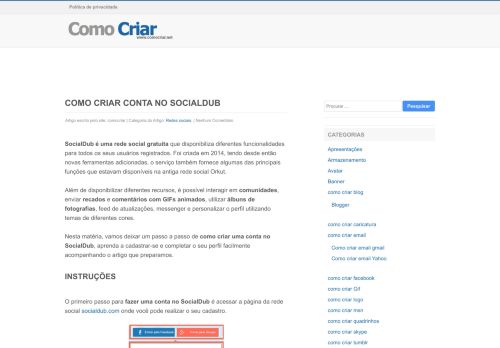 
                            9. Como criar conta no SocialDub | COMO CRIAR