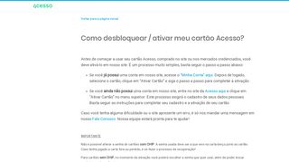 
                            10. Como desbloquear / ativar meu cartão Acesso? – Central de ...