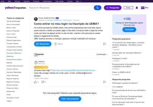 
                            13. Como entrar no meu login na Inscrição da UEMA? | Yahoo Respostas