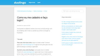 
                            4. Como eu me cadastro e faço login? – Central de Ajuda do Duolingo