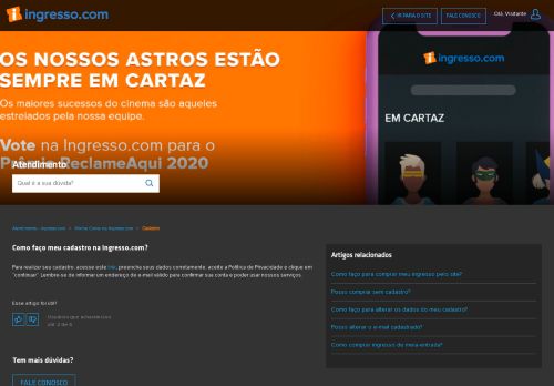 
                            4. Como faço meu cadastro na Ingresso.com? – Atendimento - Ingresso ...