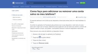 
                            9. Como faço para adicionar ou remover uma conta salva no ... - Facebook