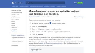 
                            4. Como faço para remover um aplicativo ou jogo que ... - Facebook